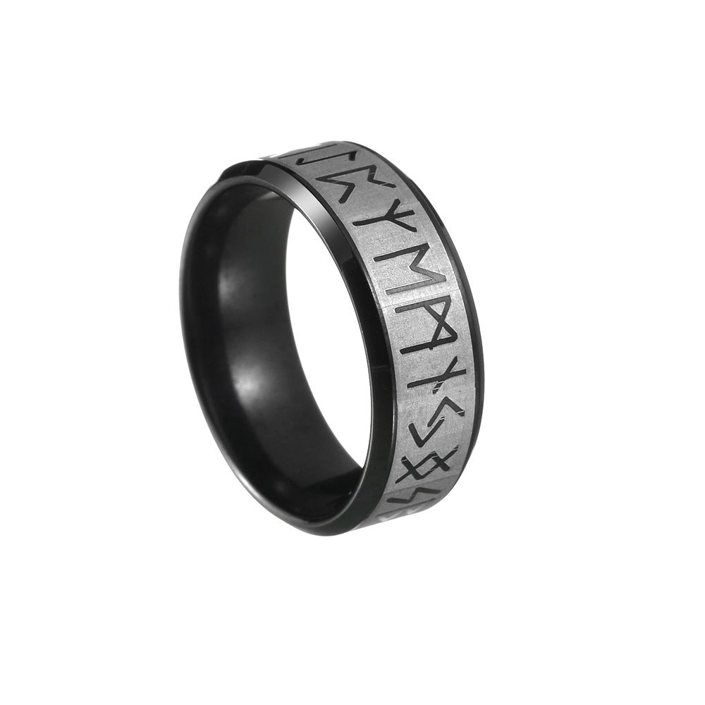 Dark Luen Rune Titanium Viking Ring for Men - Size 6-13