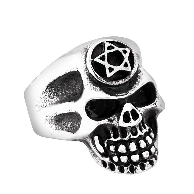 Punk Pentagram Skull Ring for Men - Stainless Steel Titanium Jewelry