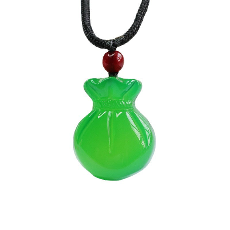 Natural Green Chalcedony Money Bag Pendant Jewelry