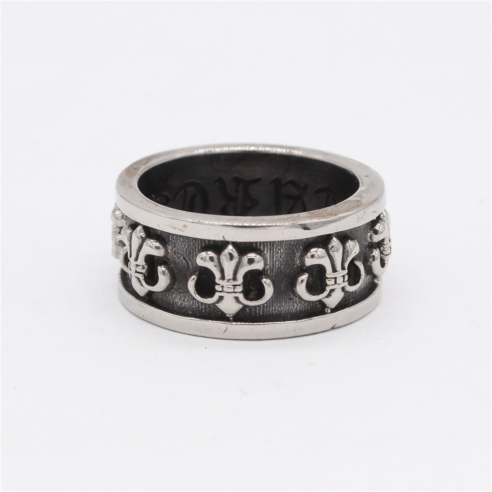 Row of Childern Flower Titanium Steel Ring for Men