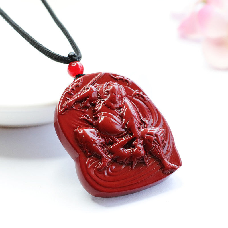 Vermilion Sand Purple Gold Sand Zhong Kui Ghost Hunter Pendant with Cinnabar Stone