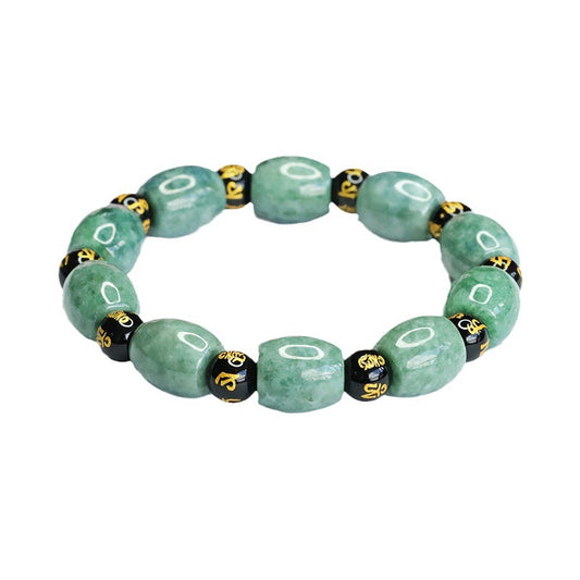 Six Character Proverbs Fortune's Favor Sterling Silver Jade Bracelet