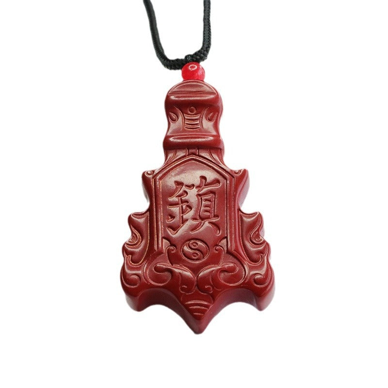 Cinnabar Vajra Pestle Pendant with Purple Gold Sand - Fortune's Favor Piece