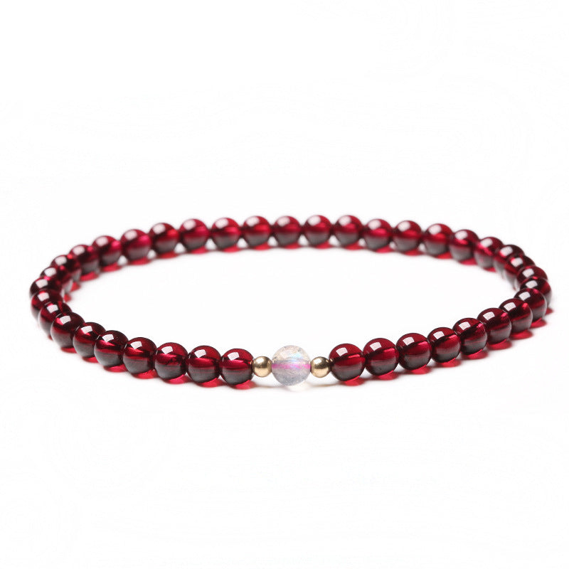 Elegant 14k Gold Garnet and Moonlight Stone Bracelet for Women