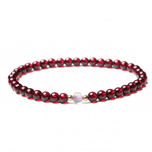 Elegant 14k Gold Garnet and Moonlight Stone Bracelet for Women