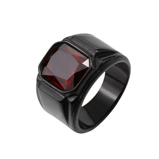 Luxury Retro Electroplated Titanium Steel Ring for Men - Unique Stone Design