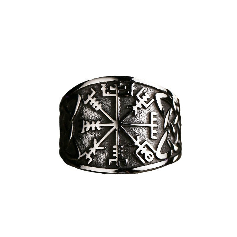 Trendy Viking Rune Stainless Steel Ring for Men - Retro Titanium Steel Jewelry in Sizes 7-13