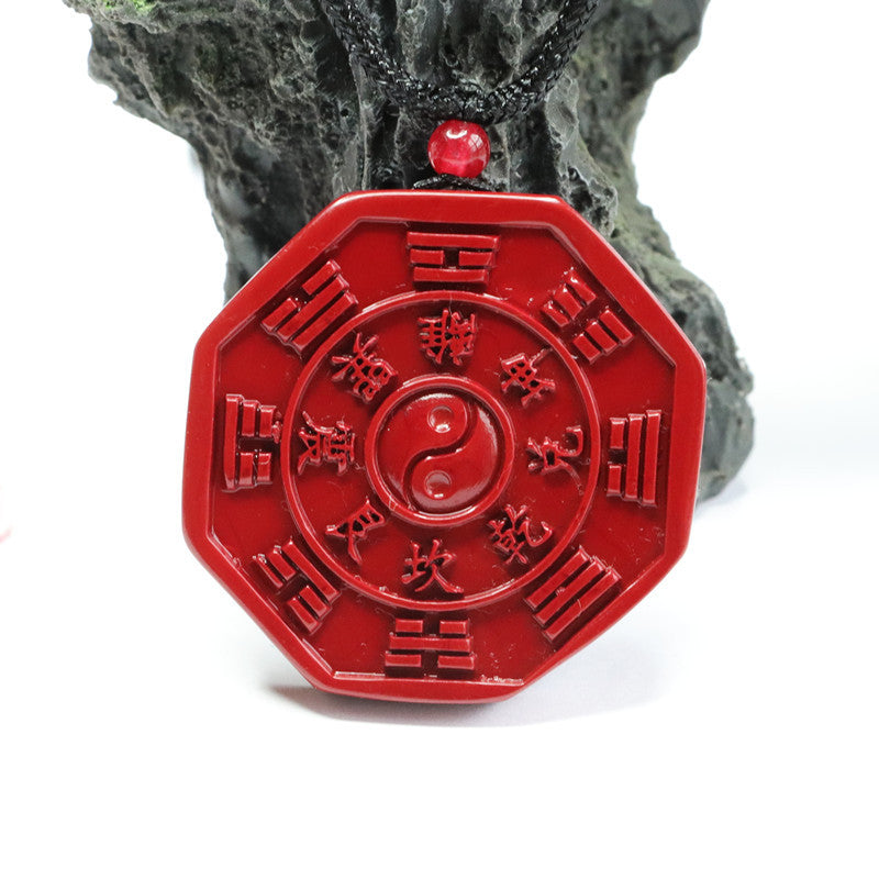 Mystical Cinnabar Pendant with Purple Gold Sand and Qiankun Bagua Symbol