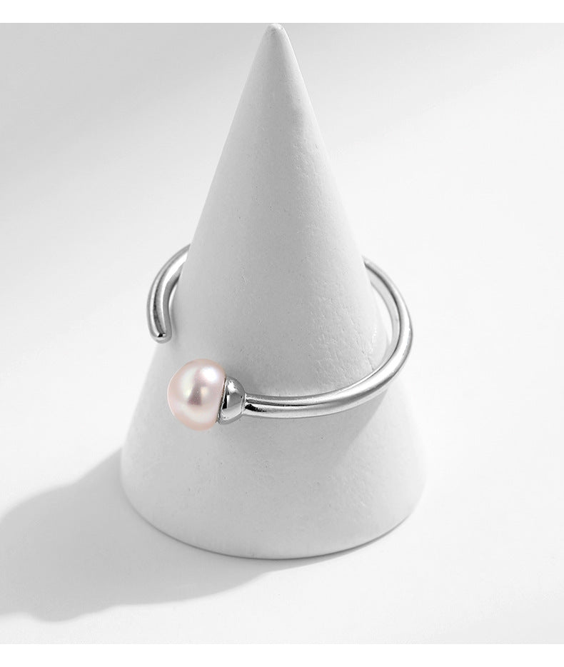 Japanese Style Adjustable S925 Sterling Silver Pearl Ring for Women by Planderful Collection