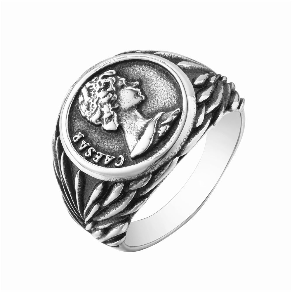 Personalized Retro David Head Titanium Steel Ring for Men - European and American Style