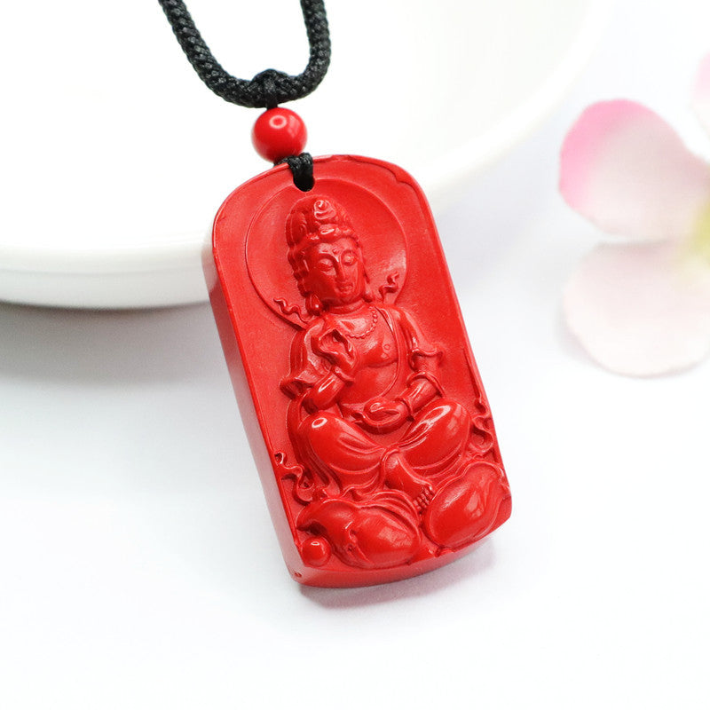 Lotus Guanyin Cinnabar Pendant with Red Sand Design