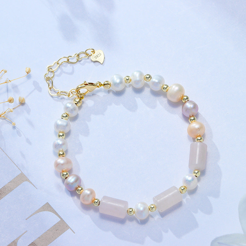 Fortune's Favor: Sterling Silver Crystal Barrel Freshwater Pearl Bracelet