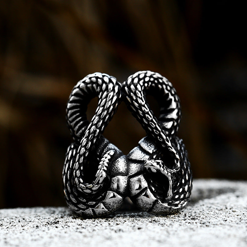 Retro European and American Men's Titanium Steel Snake Ring - Wholesale Cross-Border AliExpress Supply