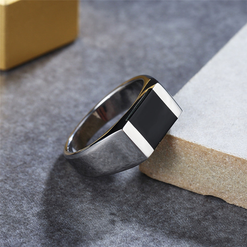 Sleek Korean Style Unisex Titanium Drop Oil Ring by Planderful Collection