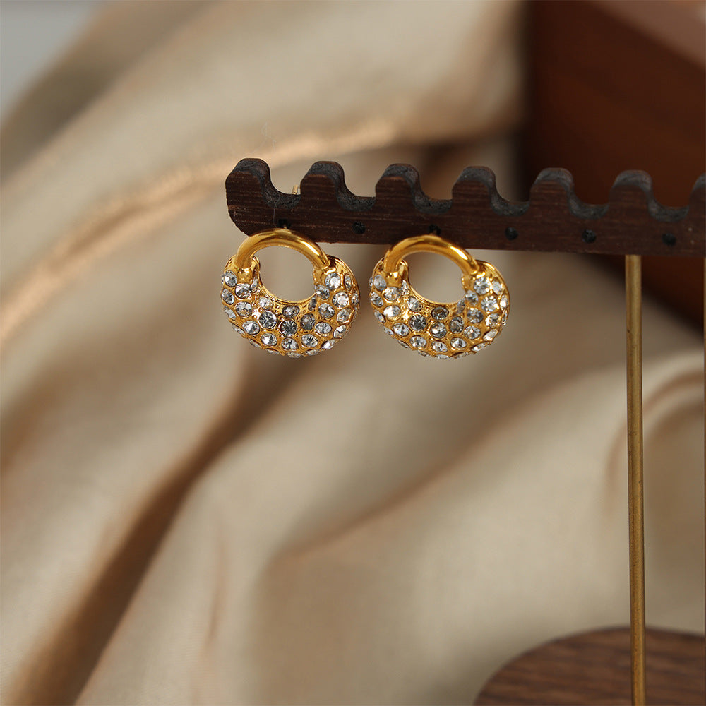 Luxurious 18K Gold Plated U-Shaped Zircon Earrings for Women