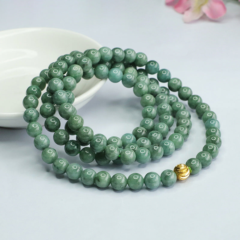 Natural Jade Necklace Full of Green Beads Sweater Chain Jade Beads