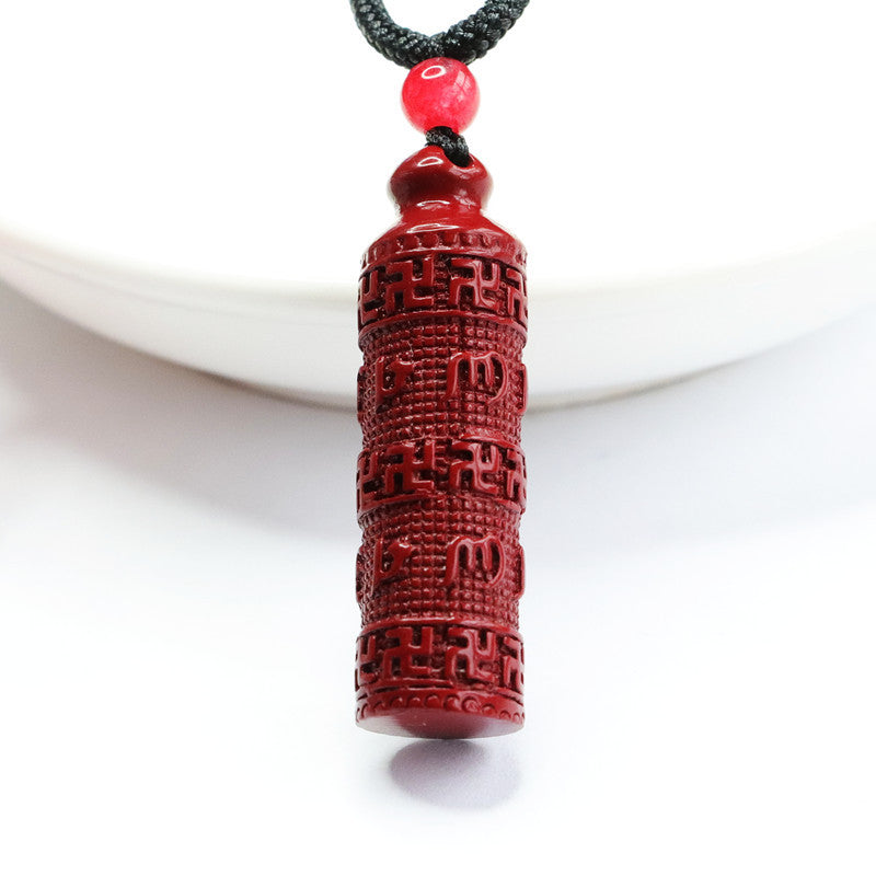 Cinnabar Pendant with Purple Gold Sand and Six-character Proverb design