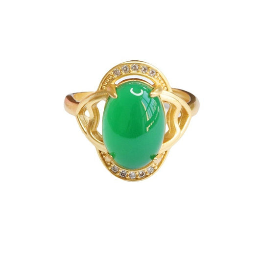 Golden Green Chalcedony Retro Finger Ring