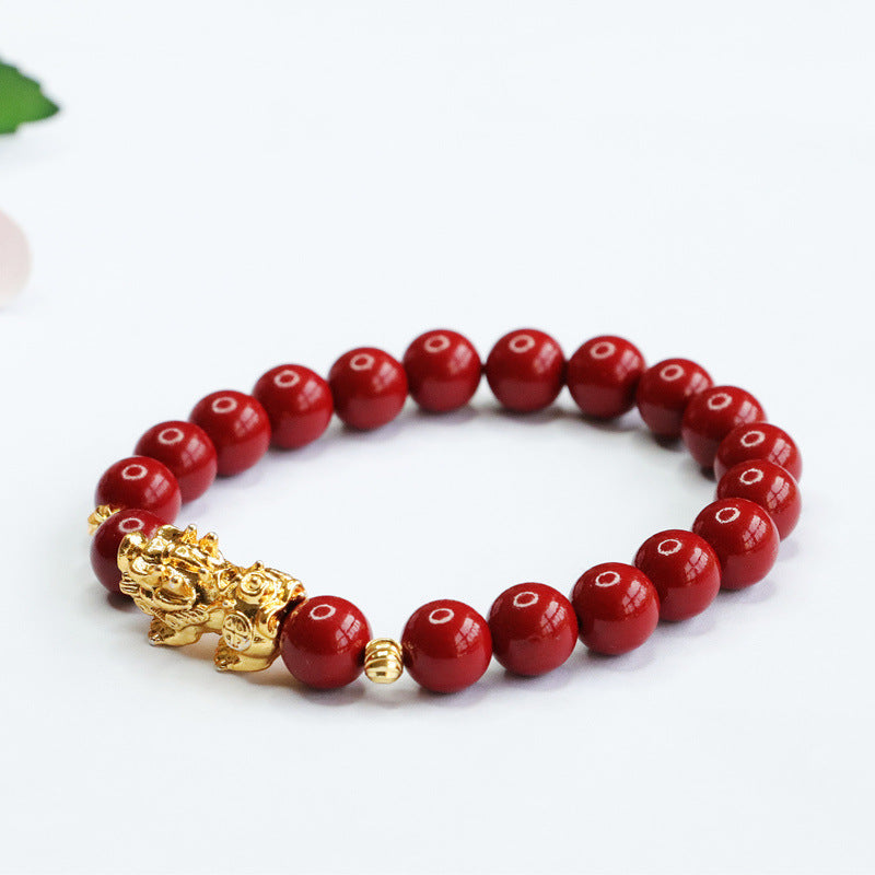 Purple and Gold Sand Cinnabar Stone Pixiu Bracelet