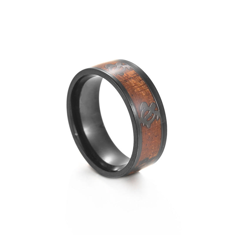 Acacia Wood Grain Turtle Pattern Titanium Steel Men's Ring - Wholesale Hand Ornament