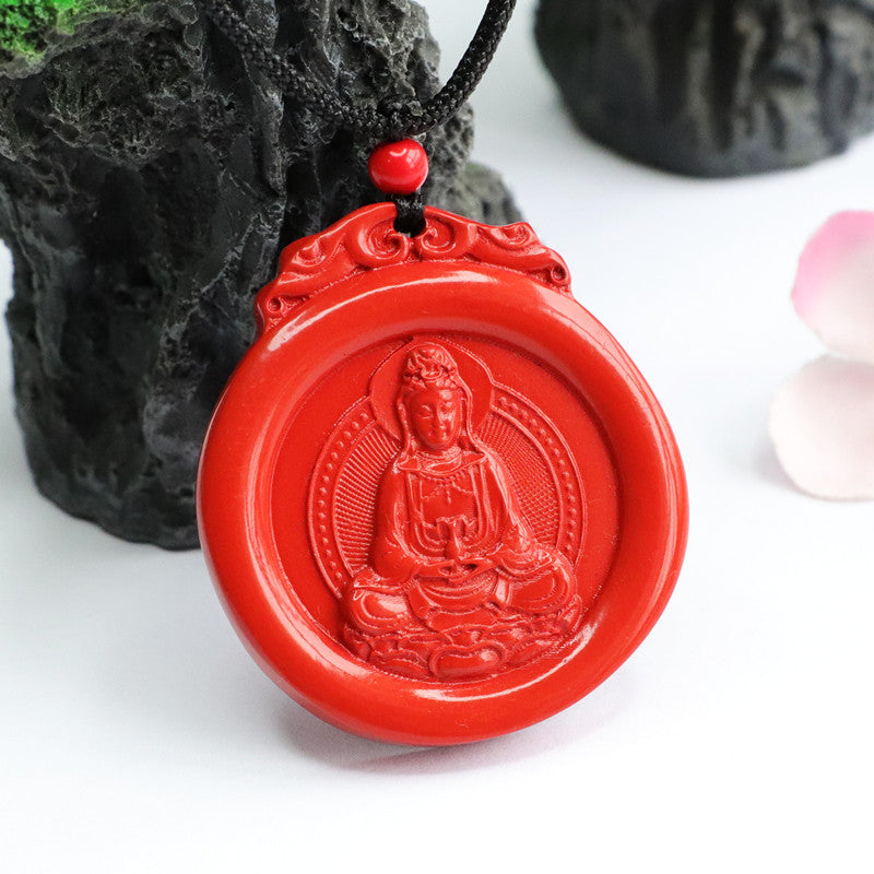 Red Sand Guanyin Pendant with Cinnabar Stone