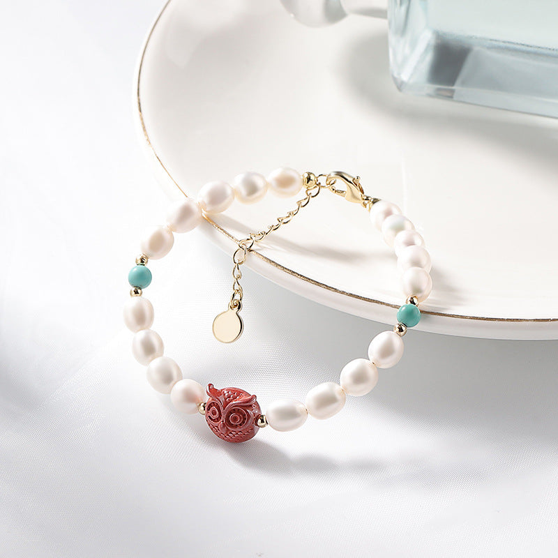 Fortune's Favor Cinnabar, Turquoise, and Freshwater Pearl Bracelet in Sterling Silver