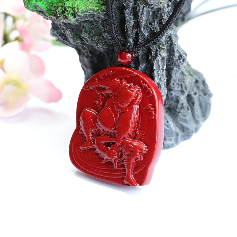 Vermilion Sand Purple Gold Sand Zhong Kui Ghost Hunter Pendant with Cinnabar Stone