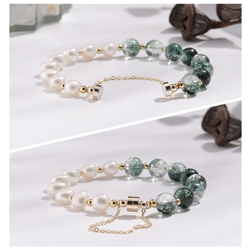 Elegant Women's Crystal and Freshwater Pearl Bracelet with Magnetic Buckle