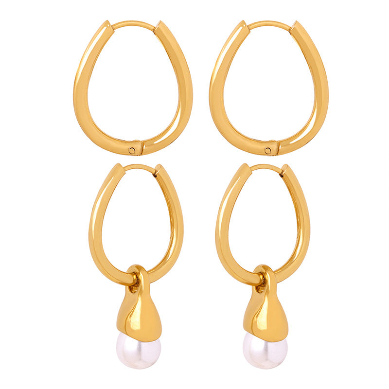 Golden Pearl Earrings: Elegant Titanium Steel Jewelry for Women