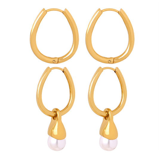 Golden Pearl Earrings: Elegant Titanium Steel Jewelry for Women