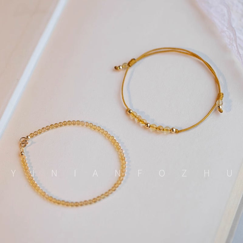 Lucky Gold Bead Natural Stone Bracelet with 14k Gold Plating