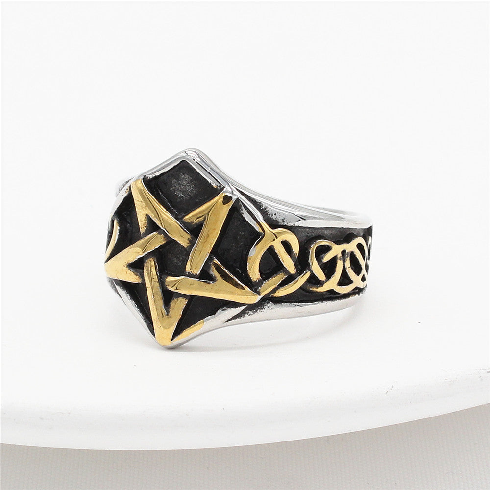 Retro Five Star Hip Hop Titanium Steel Ring for Men