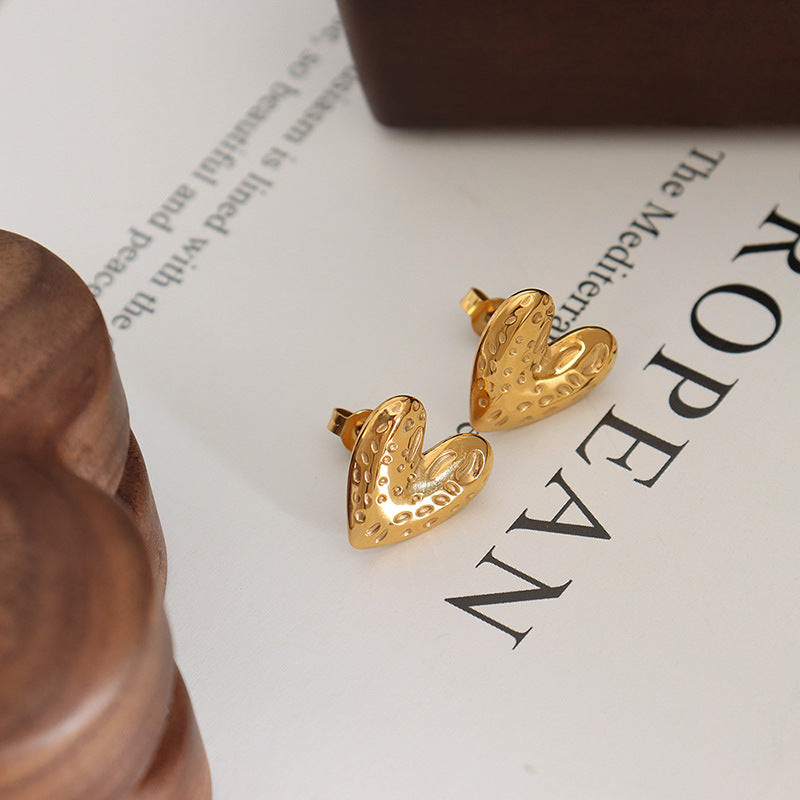 Heart Shaped Gold-Plated Earrings with Unique Korean Design