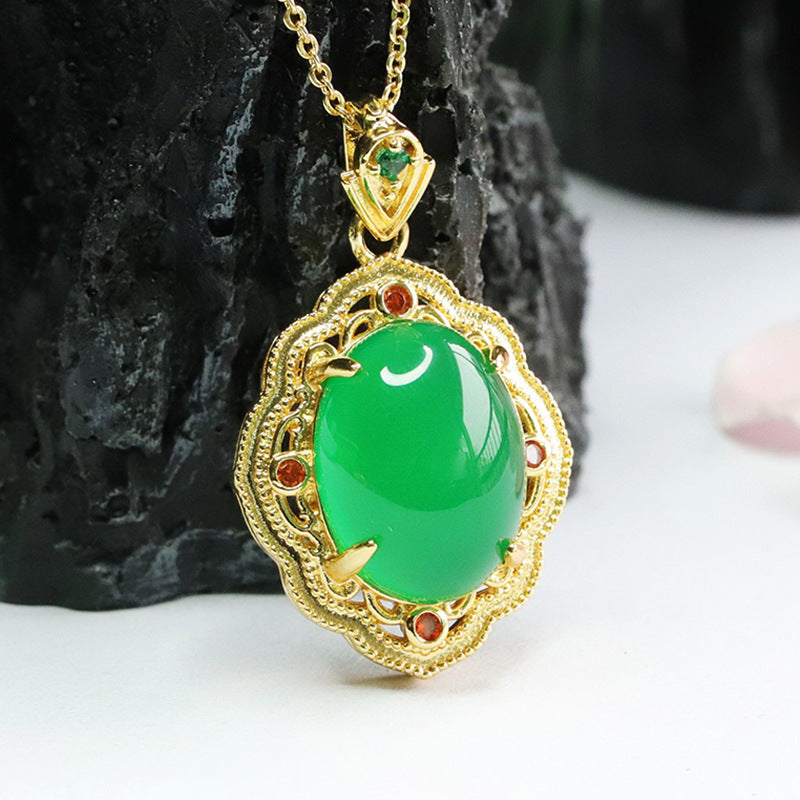 Vintage Golden Chalcedony and Agate Pendant Jewelry for Women