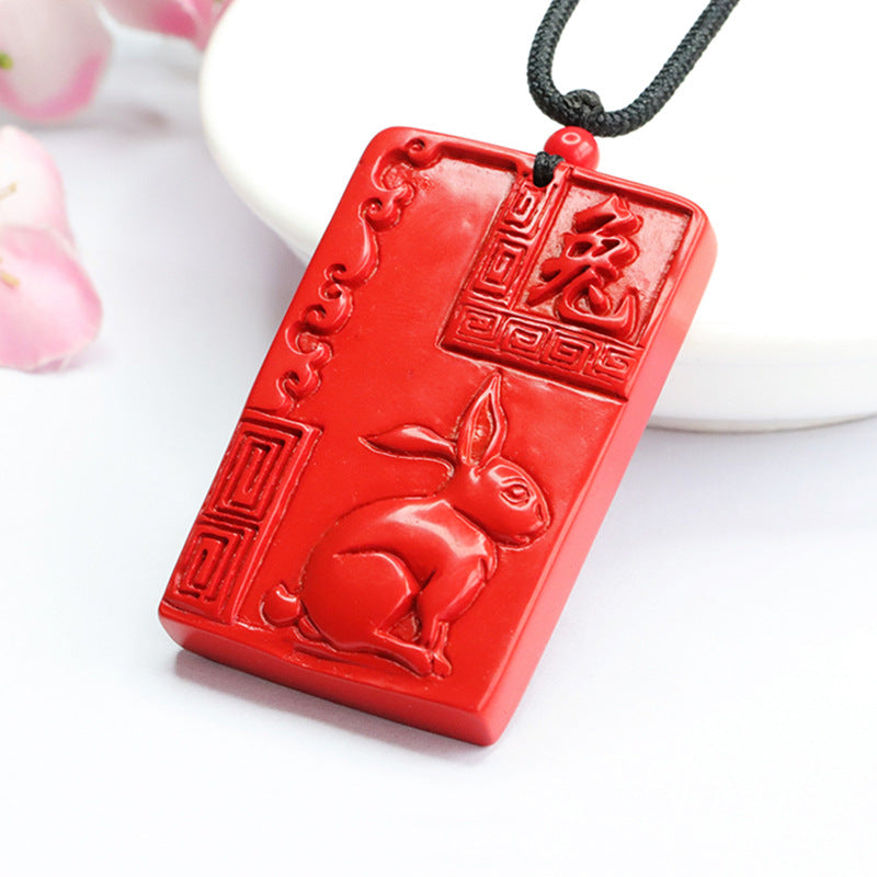 Cinnabar Rabbit Zodiac Sterling Silver Pendant