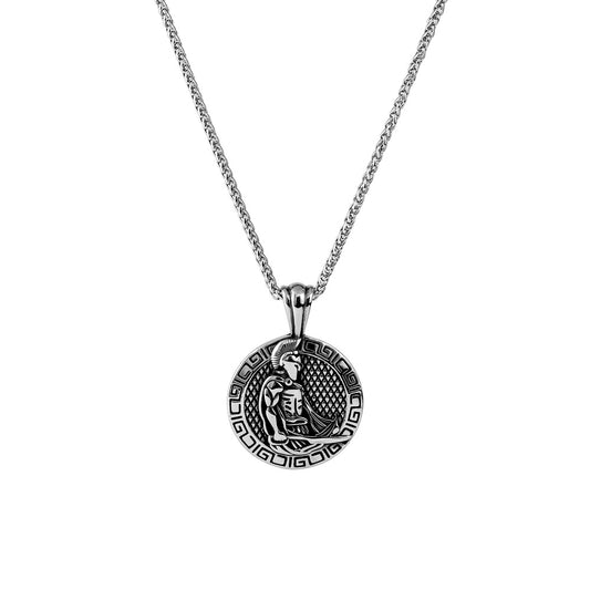 Vintage Roman Warrior Pendant Necklace for Men - Personalized Titanium Steel with Great Wall Design