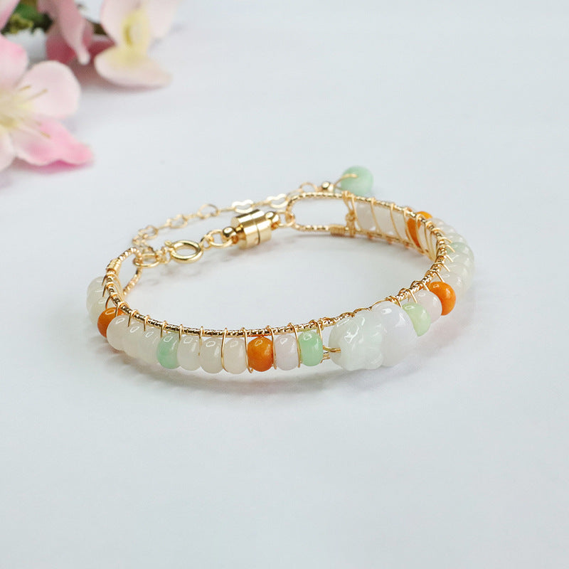 Tri-color Abacus Beads and Sterling Silver Jade Bracelet