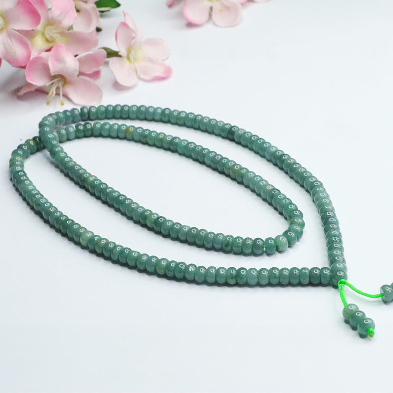 Natural Jade Necklace, Blue Green Abacus Bead, Sweater Chain, Jade