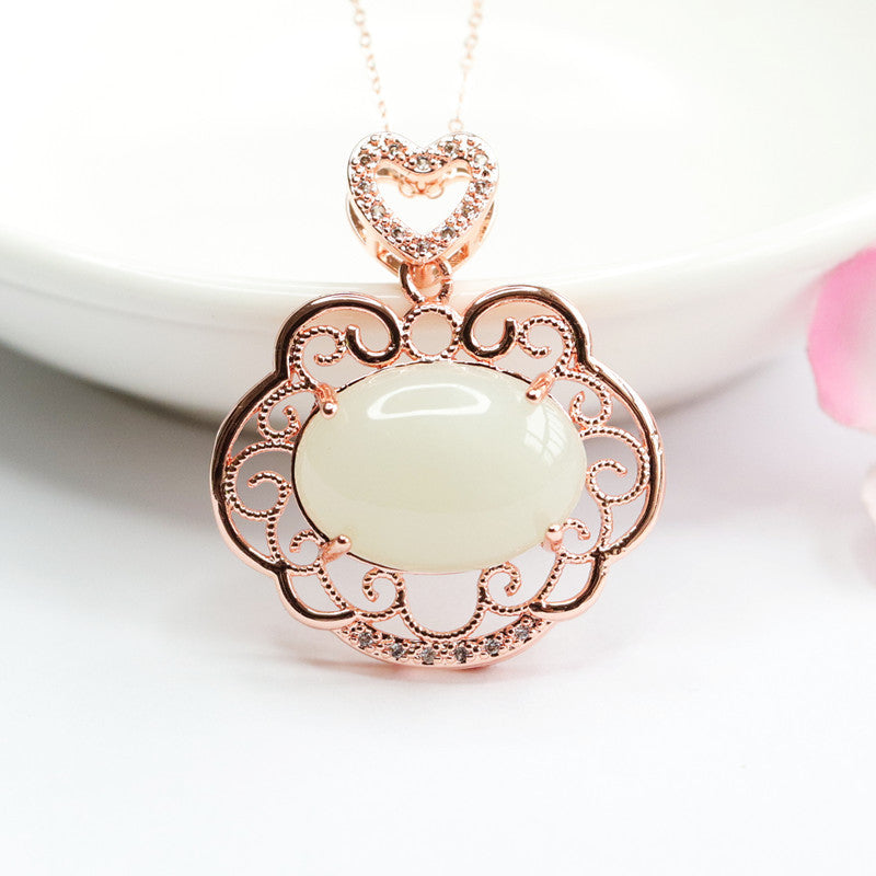 Hetian Jade Ruyi Cloud Hollow Love Zircon Necklace