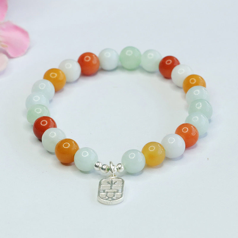 Colorful Sterling Silver Jade Bracelet by Planderful Collection