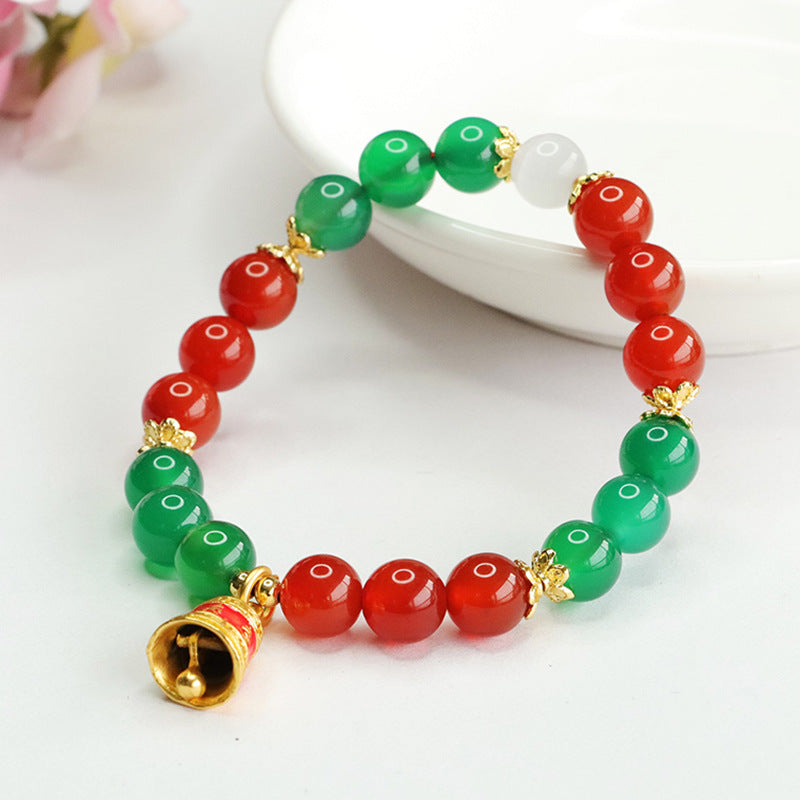 Festive Red Agate and Green Chalcedony Bracelet