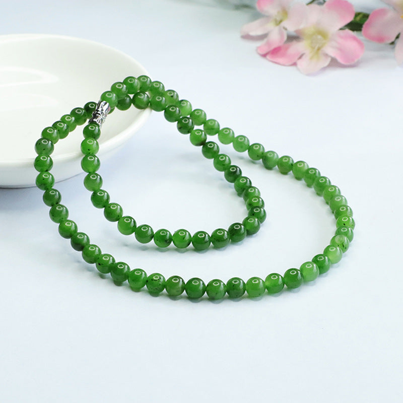 Natural Hetian Jade Necklace Apple Green Jasper Spinach Green Beads Chain