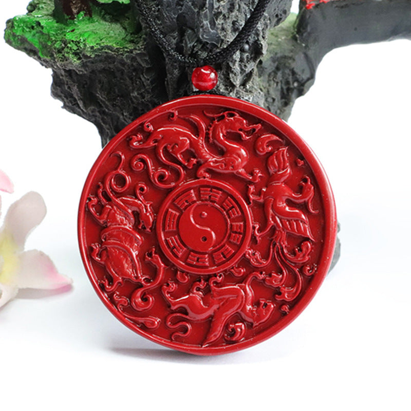 Cinnabar Pendant Purple Gold Sand Four Divine Beasts Round Pendant