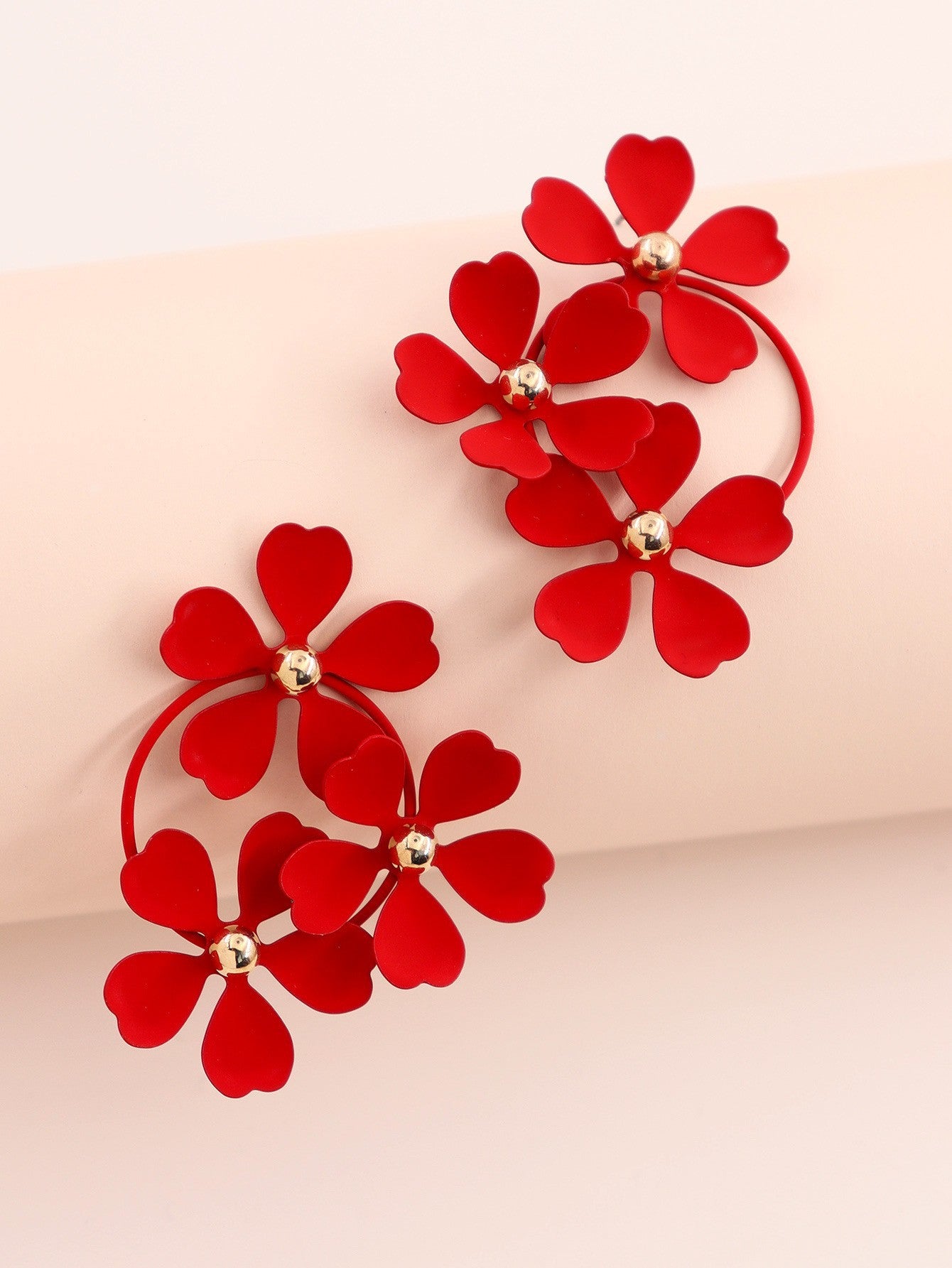 Social Media Star's Trendy Red Floral Earrings - Stylish and Elegant Stud Jewelry from Vienna Verve