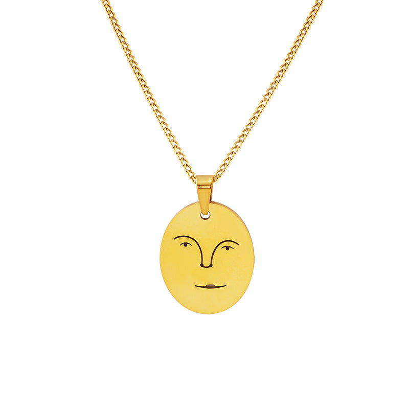 Smiling Face Portrait Pendant Necklace - Unique Design Titanium Gold-Plated Chain Jewelry