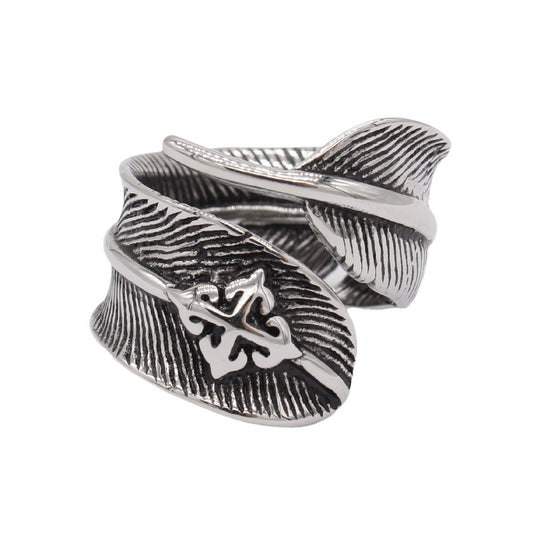 Exotic Fashion Feather Retro Titanium Ring for Men and Women