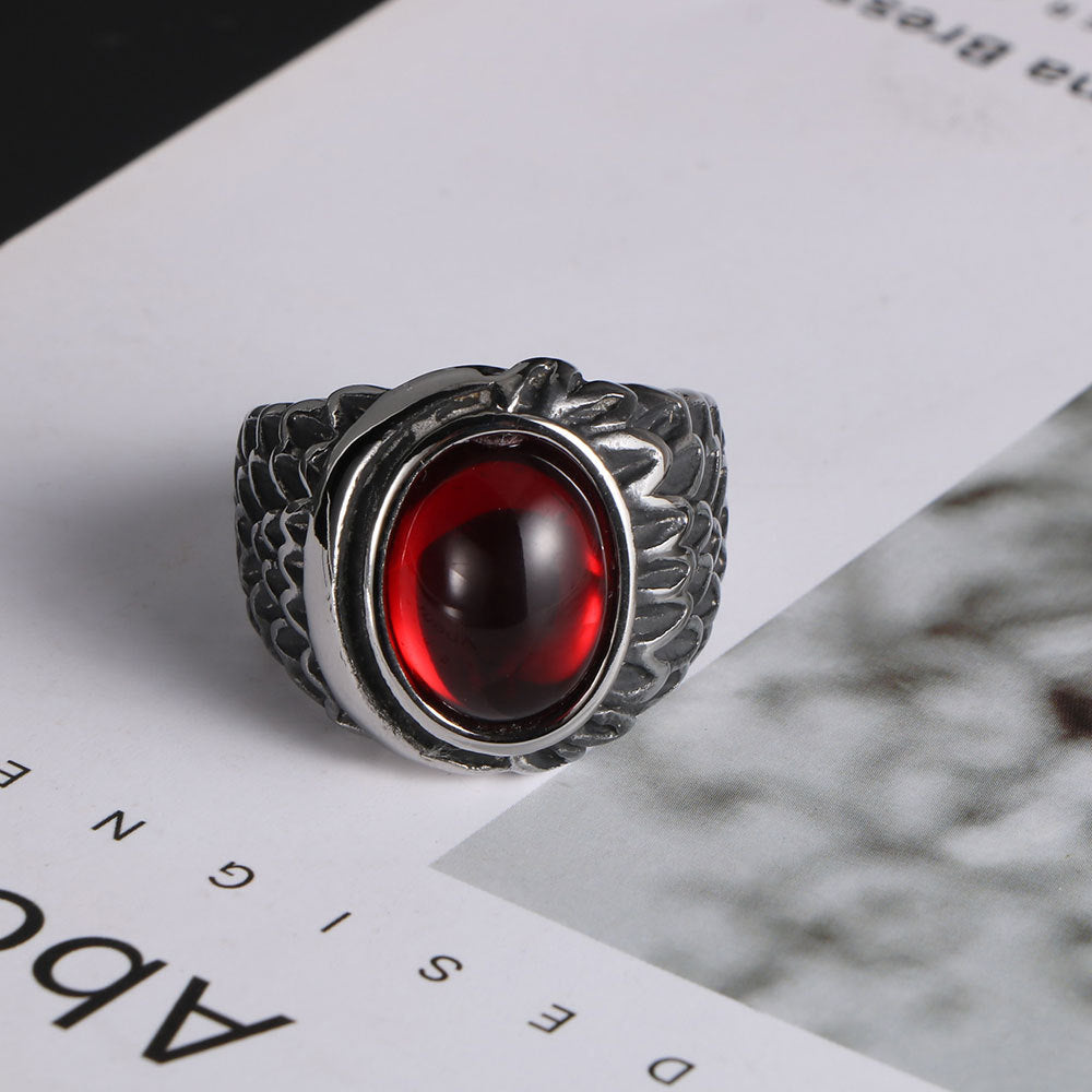 Vintage Angel's Wings Couples Ring for Men - Black and Red Agate Titanium Steel Accessories