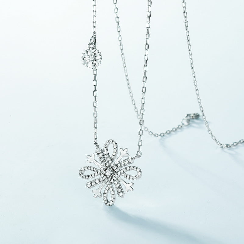 Christmas Zircon Snowflake Pendant Sterling Silver Necklace