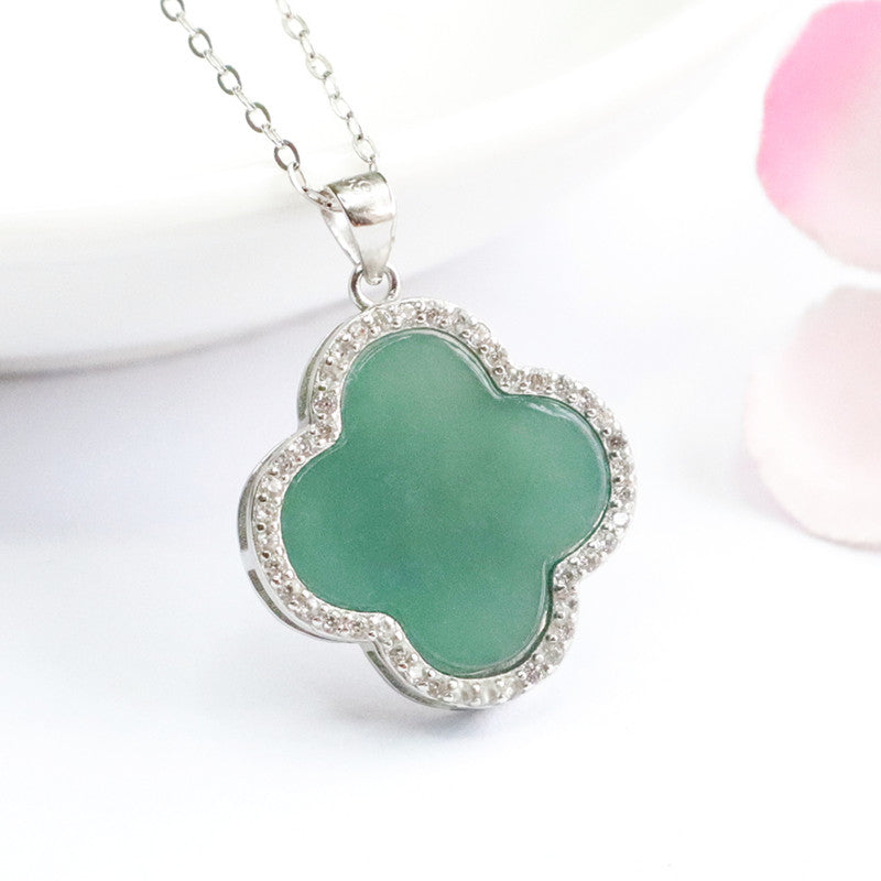 Ice Blue Green Jadeite Clover Necklace