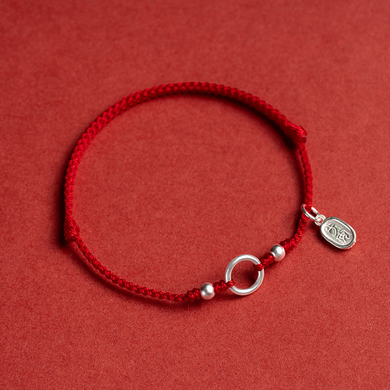 Fortune's Favor Sterling Silver Weaving Red Rope Bracelet for Couples